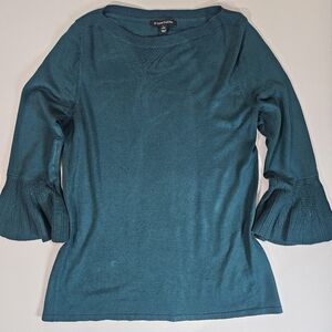 41 Hawthorne Tamzen Bell Sleeve Sweater Womens Small Petite Green Knit Workwear